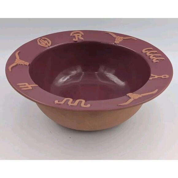 Frankoma Pottery Ranch Cabernet Burgundy Vegetable Serving Bowl Cattle Brands